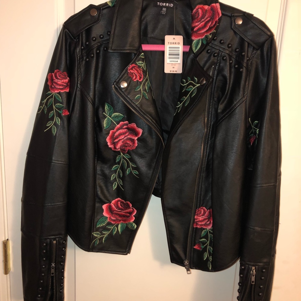 Embroidered Floral Leather Jacket
